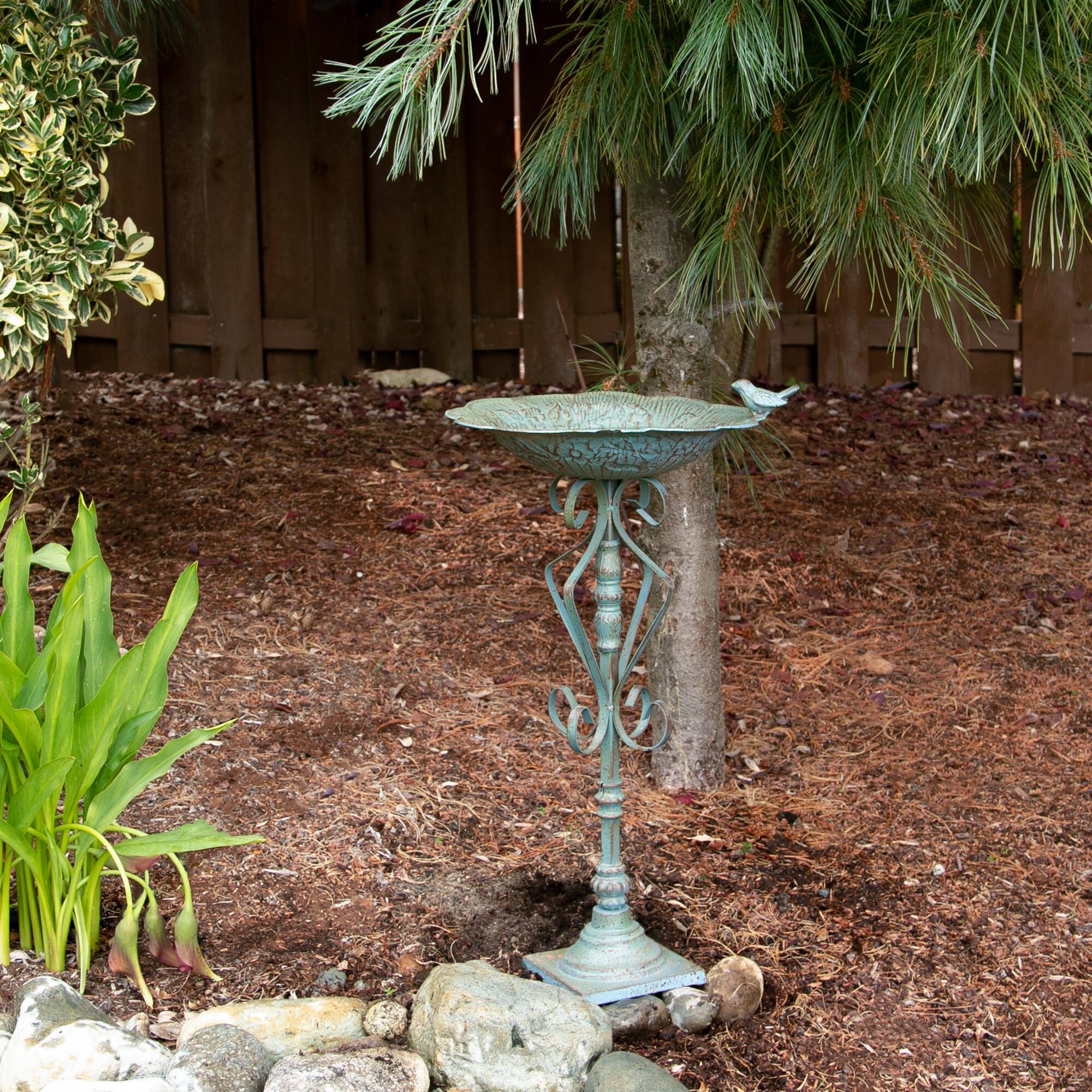 27" Speckled Green Birdbath